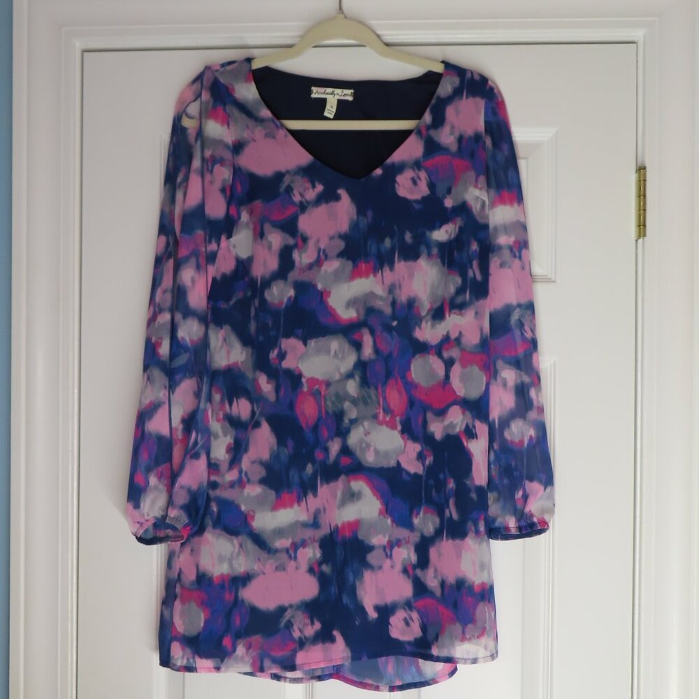 Accidentally in Love long sleeve watercolor lined dress small baby shower summer
